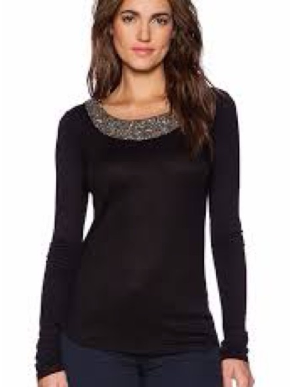 Ella Moss Black Long-Sleeve Top with Beaded Collar - Make Offer
